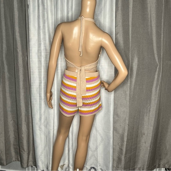 No Comment Striped Knit Halter Top and Short Set Small - Picture 5 of 11